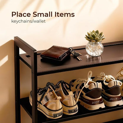 Bamboo Wooden Shoe Rack, Shoe Organizer with Smooth Painted Surface Finishe, Space-Saving Shoe Shelf for Entryway, Living Room, Bedroom (Dark, 6-Tier-27x10x36in)