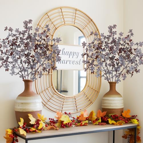 33.5"Long Artificial Fall Leaves Stems for Table Centerpieces, 5Pcs Faux Fall Stems and Branches for Vase Filler, Falls Greenery Stems for Farmhouse Autumn Harvest Thanksgiving Decor, Burgundy & White - Image 6