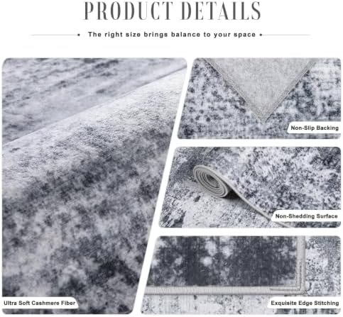 2.6x14 Washable Runner Rug:Modern Abstract Indoor Soft Carpet Grey - Image 7