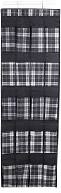 Home Basics Breathable Non-Woven Fabric Home Storage & Organization | Plaid Design in White Black & Grey | Sturdy Fiberboard Construction | (20 Pocket Over the Door Shoe Organizer)