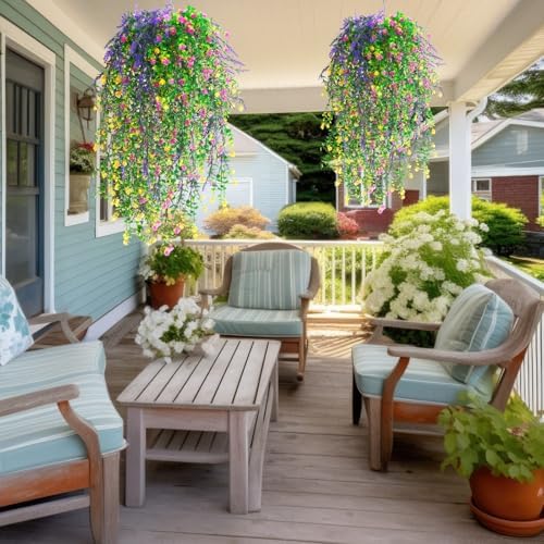 6 Pcs Fall Artificial Hanging Flowers Outdoor, Light Color - Image 4