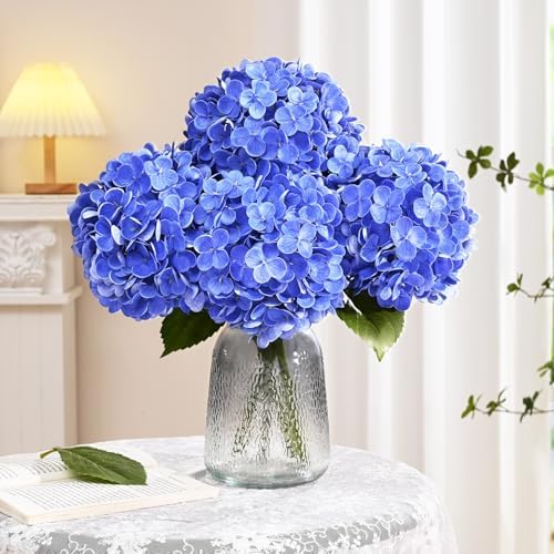 Yastouay 4 Pcs Real Touch Hydrangea Artificial Flowers, Dark Blue - Image 3