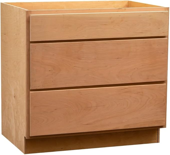 Quicklock RTA (Ready-to-Assemble) | Base Kitchen Cabinets - Shaker Style | Made in America (Raw Cherry, 36" Wx34.5 Hx24 D 3 Drawer)