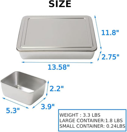 Japard 2 Pcs Stainless Steel Seasoning Box with Lid, Food Storage Container with Tray Spice Organizer Jars, 6 Grids Spice Salt Sugar, Kitchen Utensils
