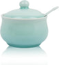 Porcelain Salt Cellar with Lid and Spoon, 4.4 oz Salt Container Sugar Bowl for Spice & Seasonings, Elegant Kitchen Counter Decor, Chinese Celadon (Ivory Blue)