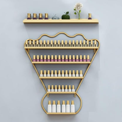 Metal Wall Mounted Nail Polish Racks - Stylish Cosmetic Display Case, Lipstick & Perfume Wall Shelf, Essential Oil Organizer for Bottles in Salon Spa Shop (Gold)