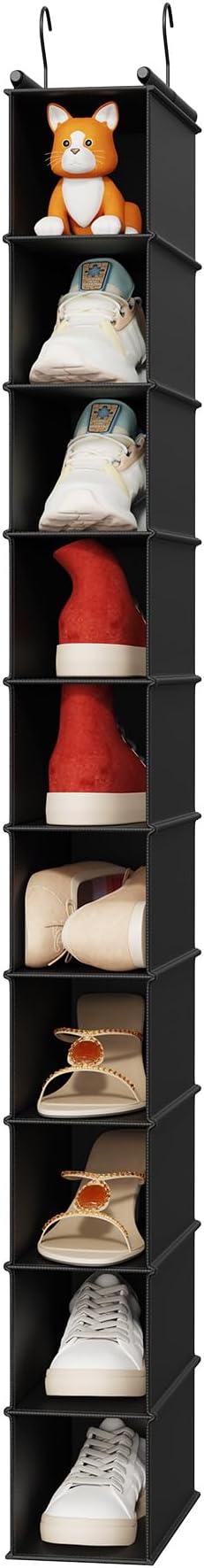 MAX Houser 10-Shelf Hanging Shoe Shelf Organizer, Hanging Shoe Storage for Closet (Black)