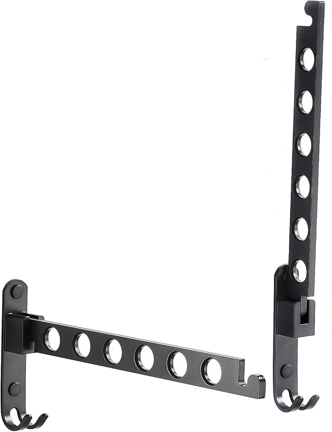 JOOM Retractable Folding Wall Hanger Folding Clothes Hanger Rack Clothes Storage Organizer Laundry Hanger Sturdy Hanging Dryer Rack Clothes Hooks of Metal（Matte Black，Two Pack）