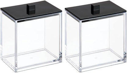 mDesign Plastic Rectangle Apothecary Canister - Organizer for Bathroom Vanity Countertop Shelf Decor - Holds Cotton Swabs, Soap, Makeup, Bath Salts - Lumiere Collection - 2 Pack - Clear/Black
