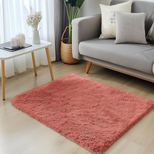 OLANLY 2x3 Machine Washable Small Bedside Rug, Soft Fluffy Shaggy Entryway Throw Rugs for Bedroom, Living Room, Indoor Floor Carpet for Kids Girls and Boys, Home Decor Aesthetic, Rust Red - Image 3