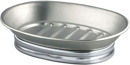 iDesign York Metal Soap Saver, Holder Tray for Bathroom Counter, Shower, Kitchen, 4" x 5.5" x 1.5", Brushed Stainless Steel