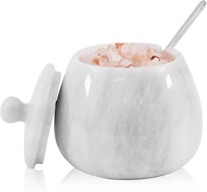 Marble Salt Cellar with Lid – 4.5 Inch White Table Salt Container, Salt Jar, Salt Dish, Salt Holder, Spice Jar, Sugar Bowl, Celtic Salt, Kitchen Countertop Decor