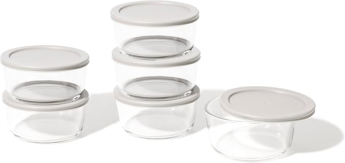 12-Piece Glass Food Storage Containers Set (6 Containers + 6 BPA-Free Lids) | 4-Cup, Leakproof | Microwave, Freezer, Oven & Dishwasher Safe | Ideal for Meal Prep & Pantry Organization, Grey