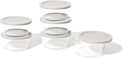 12-Piece Glass Food Storage Containers Set (6 Containers + 6 BPA-Free Lids) | 4-Cup, Leakproof | Microwave, Freezer, Oven & Dishwasher Safe | Ideal for Meal Prep & Pantry Organization, Grey