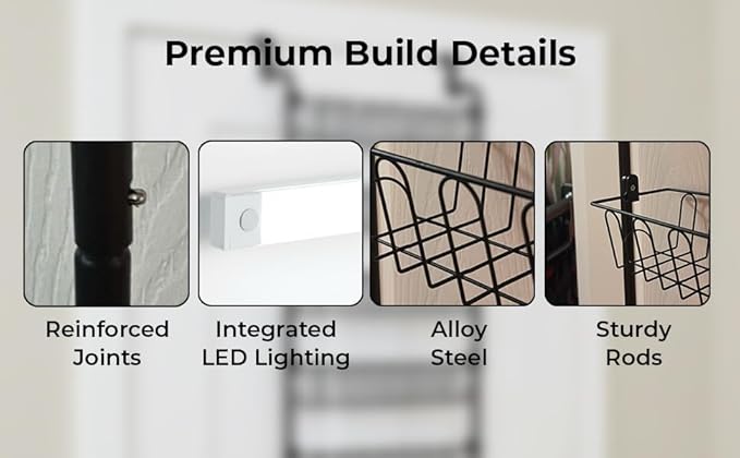 Over Door Organizer Storage - 8 Tier White Metal Over the Door Pantry Organizer Heavy Duty Hanging Storage Rack, Behind Cabinet Shelves for Home, Kitchen, Bathroom, Closet, Pantry