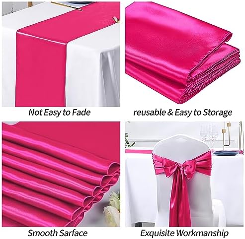 SiinvdaBZX 12 Pcs Hot Pink Satin Table Runner 12 x 108 inches Long - Image 6