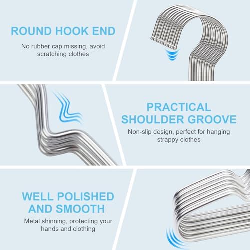 Seropy Coat Hangers Clothes 10 Pack Wire Hangers Heavy Duty Stainless Steel Hangers with Non Slip Grooves, 16.5 Inch Ultra Thin Metal Hangers Space Saving Clothing Hanger - Image 2