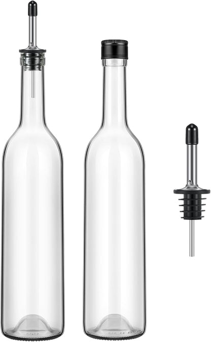 Maxdot 2 Pcs Long Neck Bottle with Pourer 750ml Glass Liquor Bottle juice Pour Bottles Syrup Bottles Glass for Home Wine Liquor Juice Making Wedding Anniversary Party