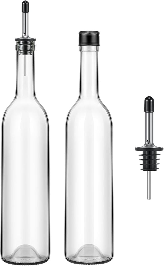 Maxdot 2 Pcs Long Neck Bottle with Pourer 750ml Glass Liquor Bottle juice Pour Bottles Syrup Bottles Glass for Home Wine Liquor Juice Making Wedding Anniversary Party