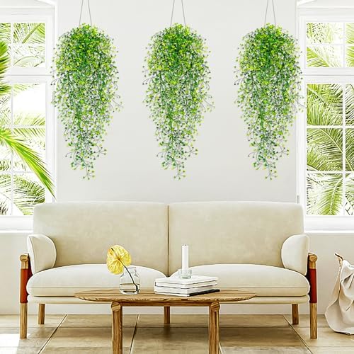QUOZUO Fake Hanging Plants, 3pcs Faux Hanging Plants, Artificial Plants Ferns Ivy Vine for Wall House Indoor Outdoor Room Home Decor - Image 4