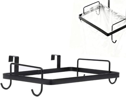 Cyrank Metal Trash Bag Holder, Trash Bag Holder for Cabinet Door Plastic Over The Cabinet Door Under Sink Garbage Hanging Rubbish for Kitchen, Office, Dorm(black)