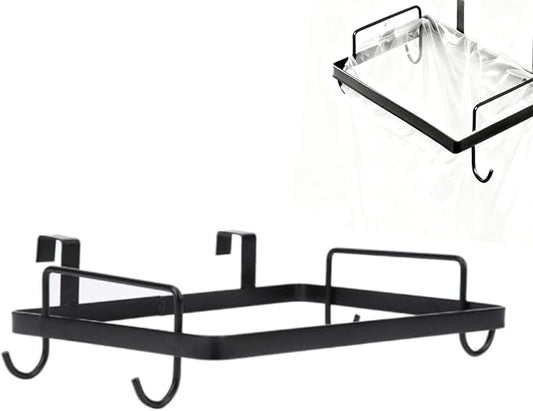 Cyrank Metal Trash Bag Holder, Trash Bag Holder for Cabinet Door Plastic Over The Cabinet Door Under Sink Garbage Hanging Rubbish for Kitchen, Office, Dorm(black)