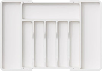 Lifewit Silverware Drawer Organizer, Expandable Utensil Tray for Kitchen, BPA Free Flatware and Cutlery Holder, Adjustable Plastic Storage for Spoons Forks Knives, 13-22 x 15", White