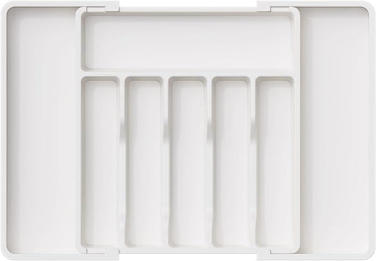 Lifewit Silverware Drawer Organizer, Expandable Utensil Tray for Kitchen, BPA Free Flatware and Cutlery Holder, Adjustable Plastic Storage for Spoons Forks Knives, 13-22 x 15", White