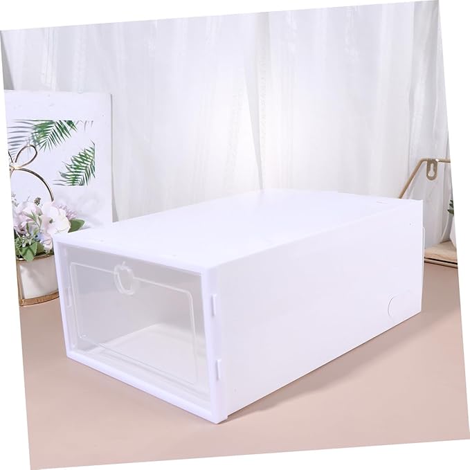 Healifty 6pcs Stackable Shoe Box Organizer Thickened Transparent PP Material Sneaker Storage for High Heels Slippers Boots and Sports Shoes Versatile Closet Display Containers White Frame