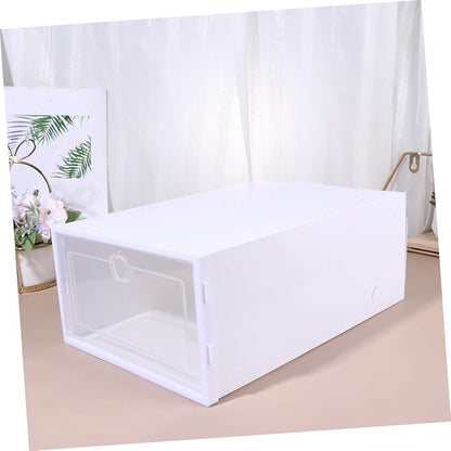 Healifty 6pcs Stackable Shoe Box Organizer Thickened Transparent PP Material Sneaker Storage for High Heels Slippers Boots and Sports Shoes Versatile Closet Display Containers White Frame