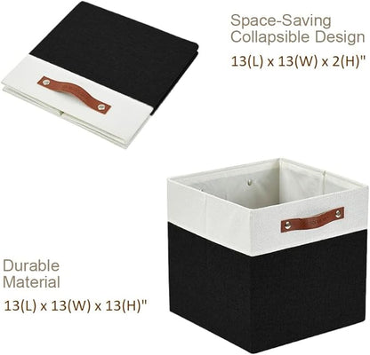 DECOMOMO Fabric Cube Storage Bins - Storage Baskets for Shelves, Cube Storage Organizer for Kallax and Cubbies (Black & White, 13 inch Cube) - 4 Pack