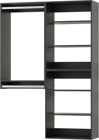 Modular Closet Organizer, 40" Wide Tower System with Hanging, Wooden Tower Storage for Walk-In Closets, Wall-Mounted Wardrobe Organizer Kit, Bedroom, Black