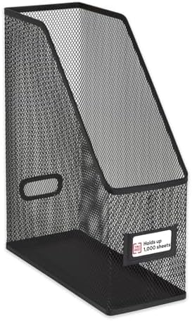 Staples TRU RED Metal Magazine File Organizer, Black - Top - Loading Desktop File Holder with Handle, Holds Up to 1000 Sheets by TRURED
