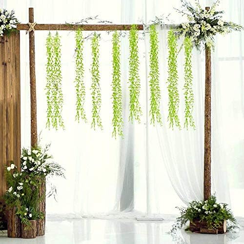 Artificial Vines, 10 Pack Hanging Ivy Fake Weeping Willow Greenery Leaves Plastic Plants Faux Garland Vine UV Resistant for Indoor Outdoor Garden Door Wall Baskets Wedding Party Decoration - Green - Image 2