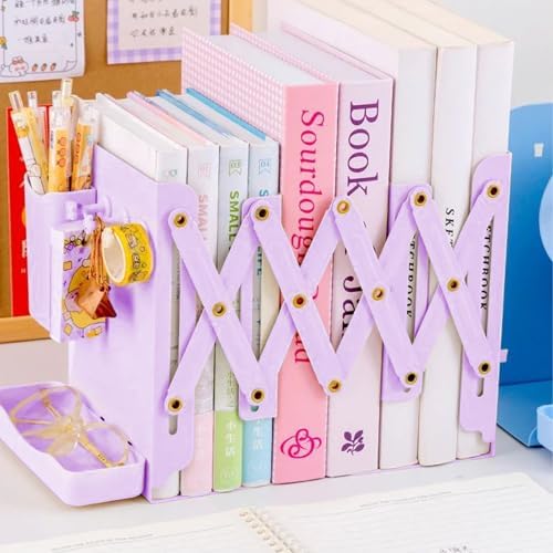 Adjustable Metal Bookends Heavy Duty for Shelves, 2 Dividers, Side Organzier, Anti-Slip Design Expandable Book Ends for Desk, Office(Purple, 18 inches Max) - Image 5