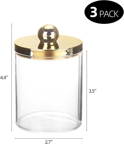 Tbestmax 10oz Qtips Holder - Plastic Apothecary Jar with Gold Lids for Cotton Swab, Cotton Round Pads, Floss - Gold