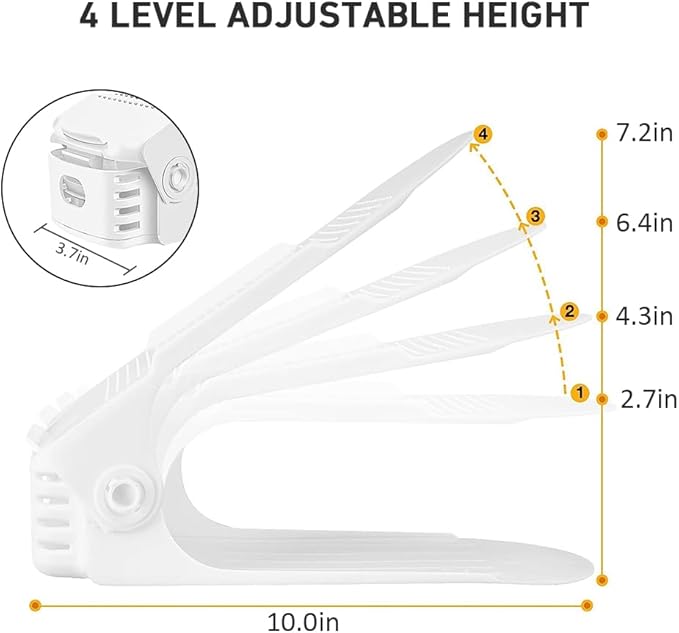 NVGSN Shoe Slots Organizer 20 Pack - Shoe Stackers, Space Savers 50%, 4 Levels Adjustable, Double Layer Holders for Closet, White