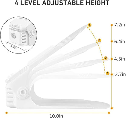 NVGSN Shoe Slots Organizer 20 Pack - Shoe Stackers, Space Savers 50%, 4 Levels Adjustable, Double Layer Holders for Closet, White
