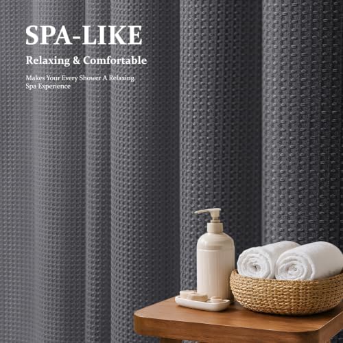 Dynamene Stall Waffle Shower Curtain 256 GSM Heavy 54"x72" Charcoal Grey - Image 3