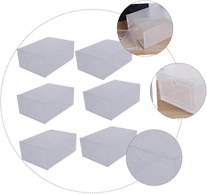 GLEAVI PP Plastic Shoe Storage Box 6-Piece Clamshell Organizer Stackable Shoes Display Case for Men and Women for Closet and Entryway