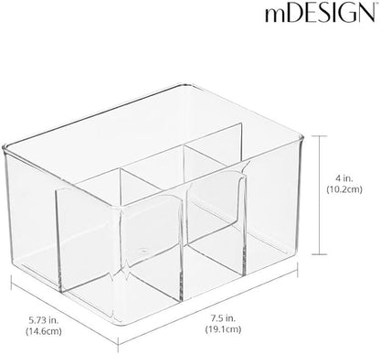 mDesign Plastic Cutlery Storage Organizer Bin for Kitchen Cabinet or Pantry - Holds Forks, Knives, Spoons, Napkins - 4 Section - Indoor or Outdoor Use - Clear