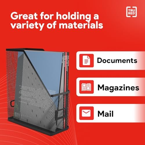 Staples TRU RED Metal Magazine File Organizer, Black - Top - Loading Desktop File Holder with Handle, Holds Up to 1000 Sheets - Image 6