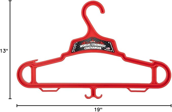 Worlds Strongest Coat Hanger | USA Made | 140 lb Load Capacity | Multipurpose Gear Hanger | RED (24)
