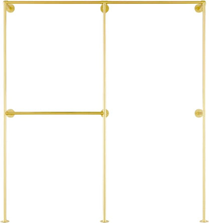 Gold Industrial Pipe Clothing Rack 75" W Wall Mounted, Heavy Duty Iron Garment Rack 150 lbs per Rod, Open Closet Organizer for Bedroom Laundry Room Retail Display