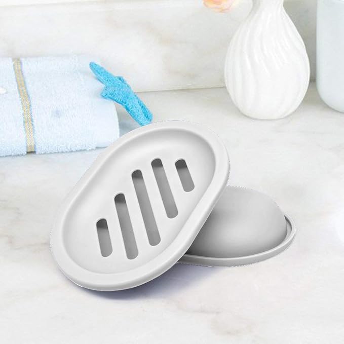 Soap Dish with Water Drainage Design for Drying and Saving Soap, Bathroom Kitchen Sponges Holder (White - Oval) 2 Pack