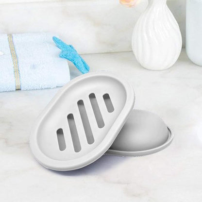 Soap Dish with Water Drainage Design for Drying and Saving Soap, Bathroom Kitchen Sponges Holder (White - Oval) 2 Pack