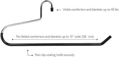 Blanket Hangers Set of 36 Heavy Duty Stainless Steel Hanger with Black Vinyl Nonslip Coating - Great for Closet Storage of Quilts, Comforters, Bedding, Table Cloths, Towels, Rugs and Sleeping Bags