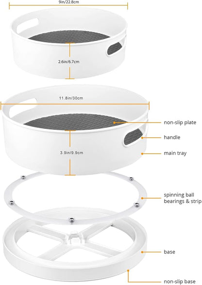 Semlos 360° Rotating Lazy Susan Organizers, 2 Packs 9" and 12" Turntable Spice Rack Organisers for Kitchen Organization and Storage, Non-Slip Under Sink Organizer for Bathroom Pantry Cupboard