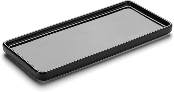 Gurygo 8" Bathroom Trays, Ceramic Vanity Trays for Bathroom, Small Ceramic Tray, Kitchen Soap Tray for Kitchen Counter (Black, 8",Set/1)