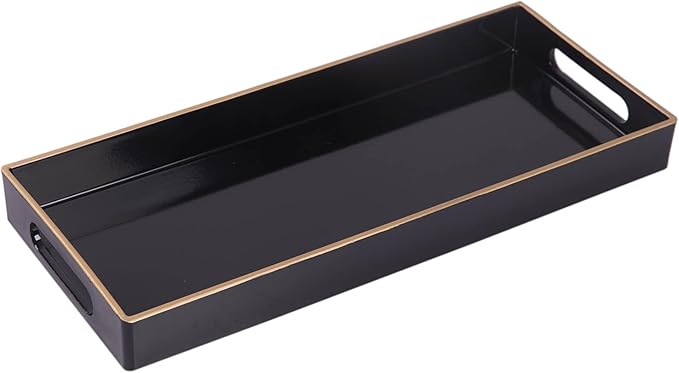 MAONAME Black Bathroom Tray, Plastic Vanity Tray, Narrow Countertop Trays with Handles, Perfume Organizer Trays for Dresser, Bathroom Accessories, 13.8" x 6" x 1.59"